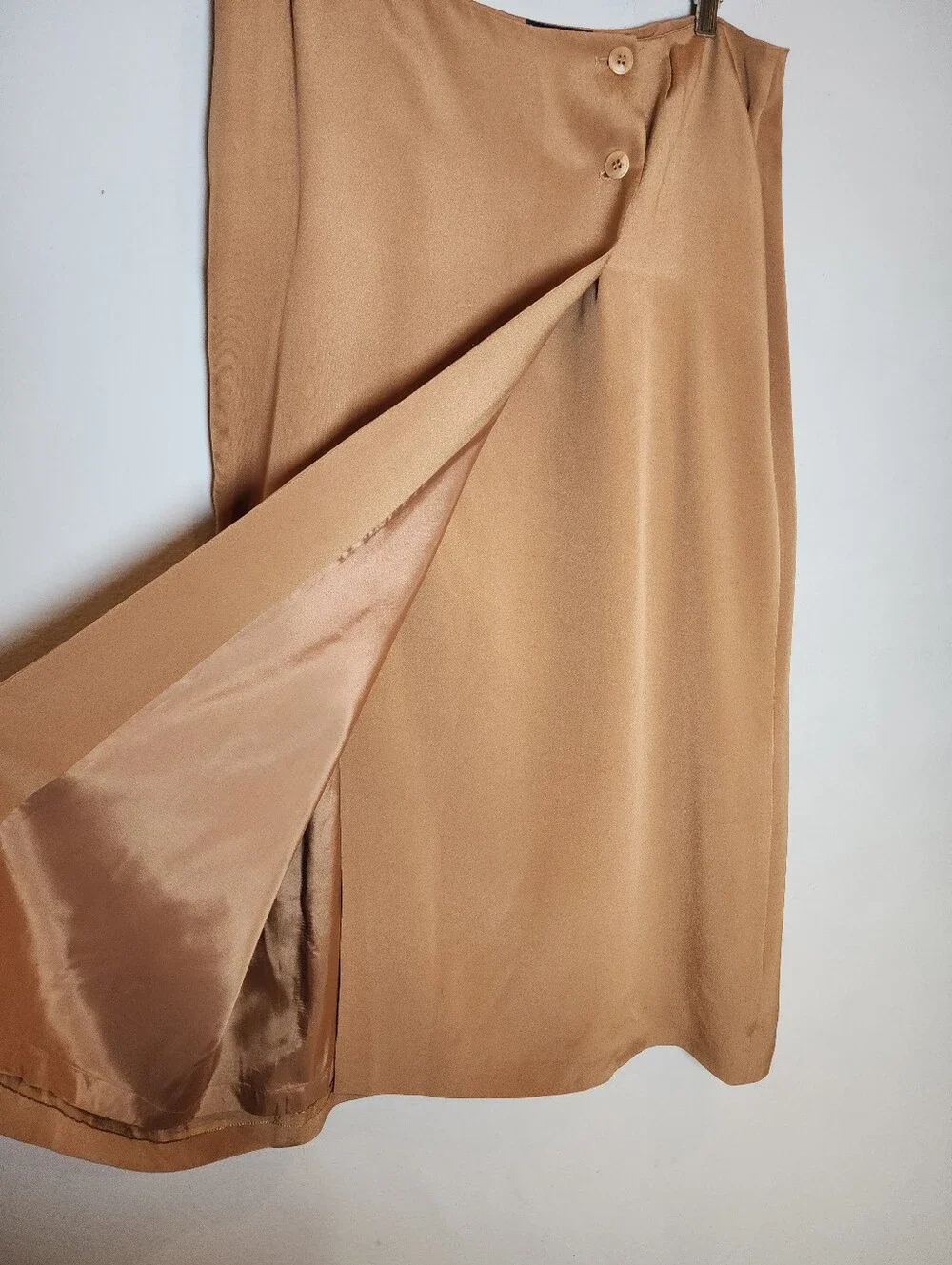 100% Silk Wrap Maxi Skirt Golden Brown Bronze Tan Charter Club Women's Size 16